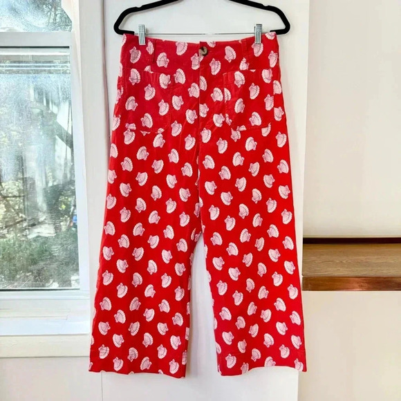 Anthropologie Maeve Colette Wide Leg Cropped Pants Seashell Beach Red 32P Petite - Picture 13 of 14